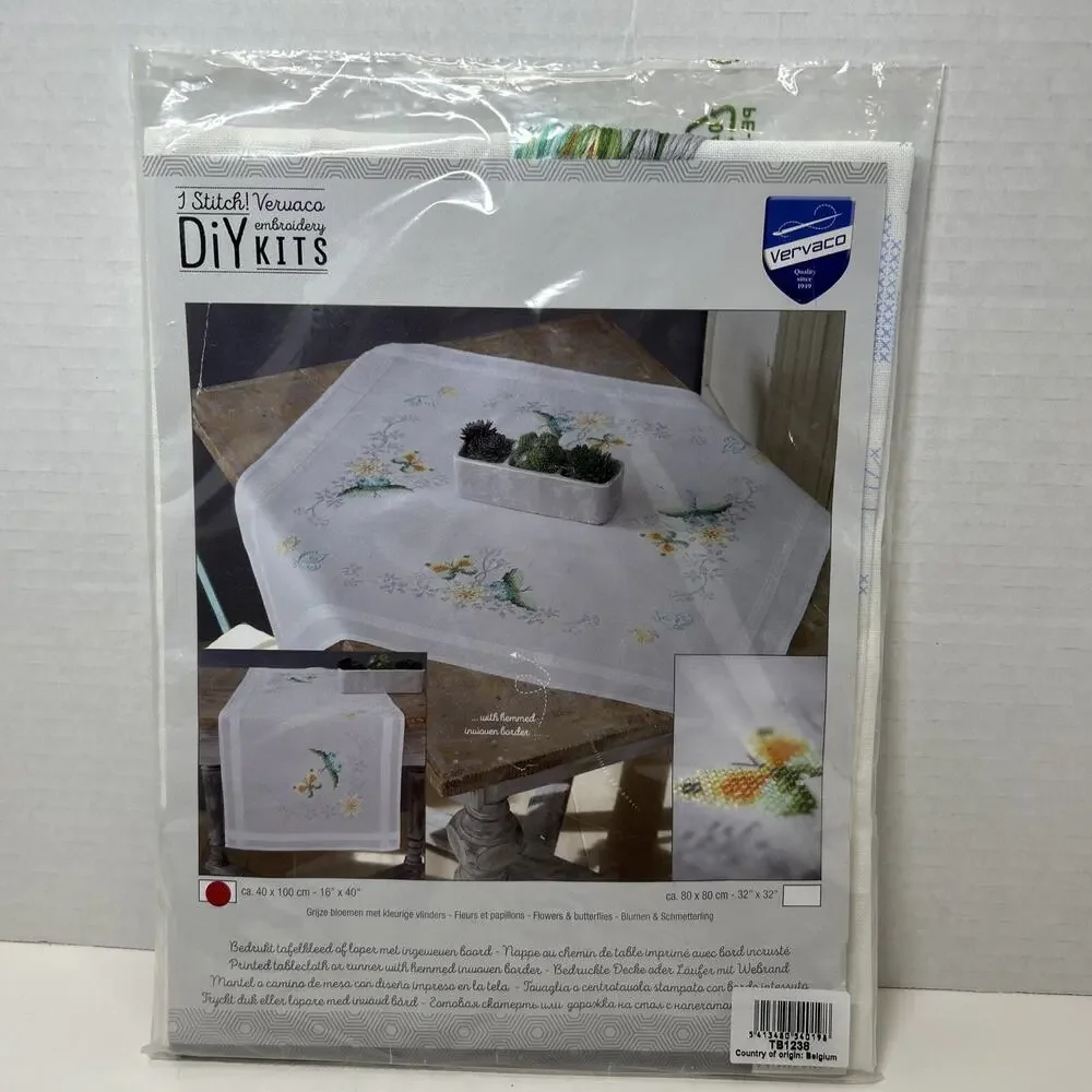 Vervaco Cross Stitch Tablecloth Runner Kit Flowers & Butterflies 16